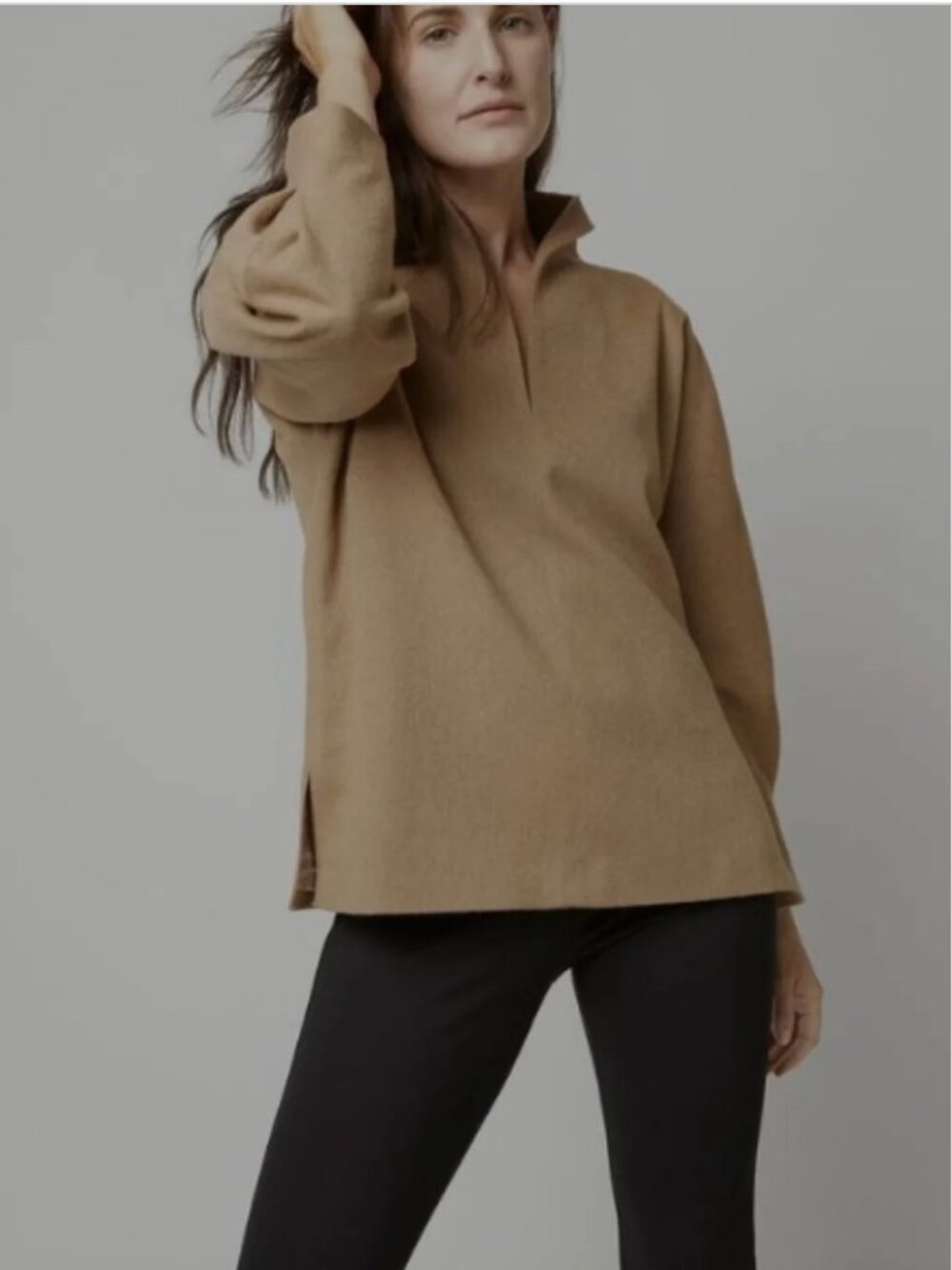 ANN MASHBURN Viola Brushed Wool Tunic Beige Size M